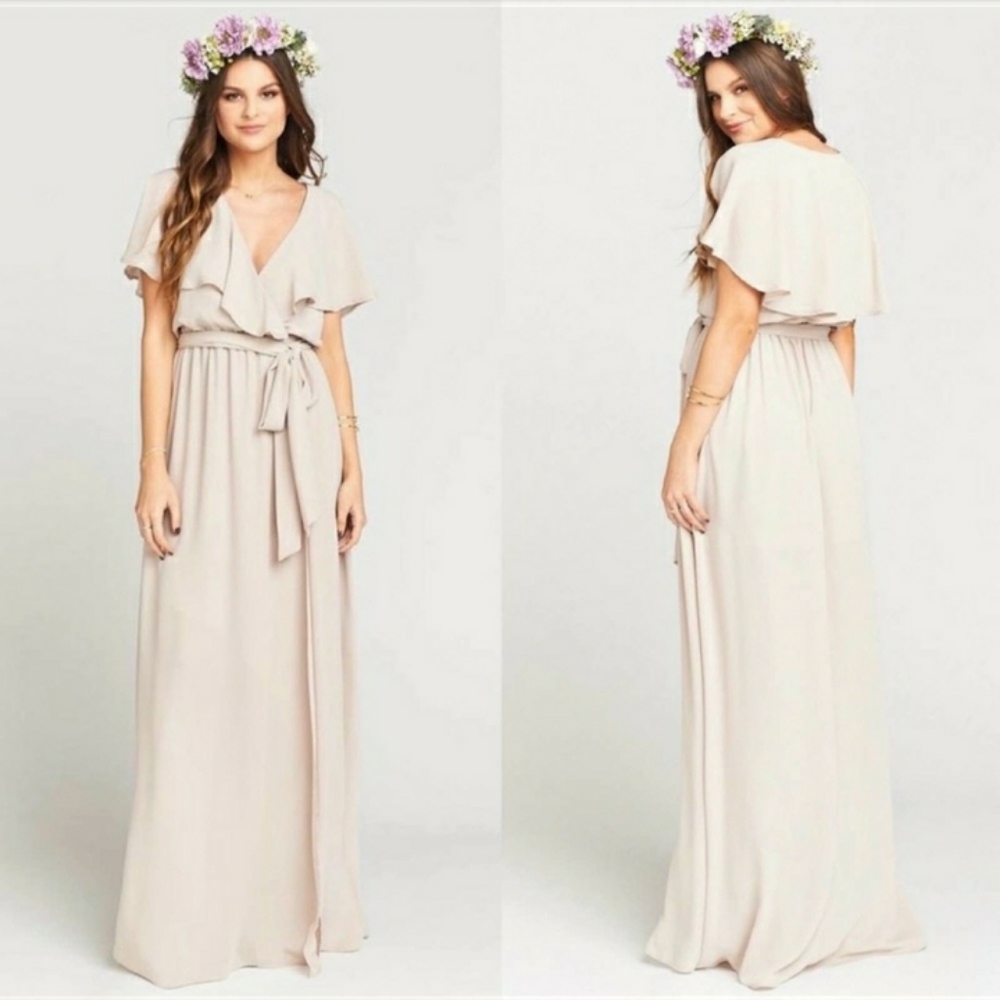 Show me your mumu weddings Audrey faux wrap ruffle maxi dress w/ flutter sleeves